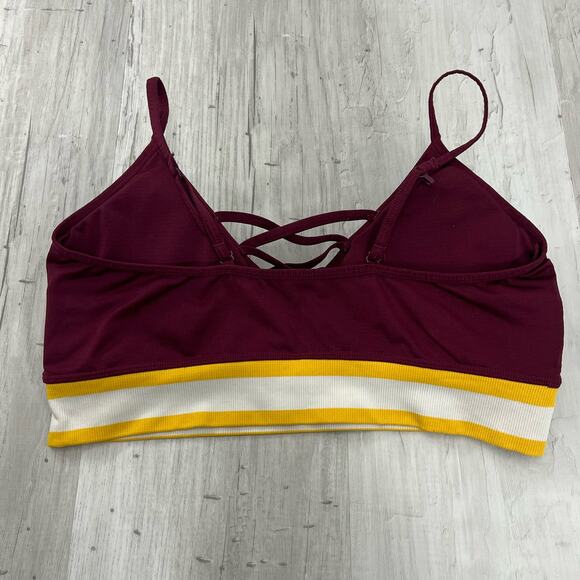 Flirtitude Maroon Yellow Padded Strappy Front Sports Bra Large - Picture 2 of 7